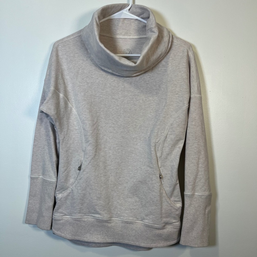 Lululemon Womens Kanto Catch Me Pullover Cowl Neck Sweatshirt Heathered Tan 6